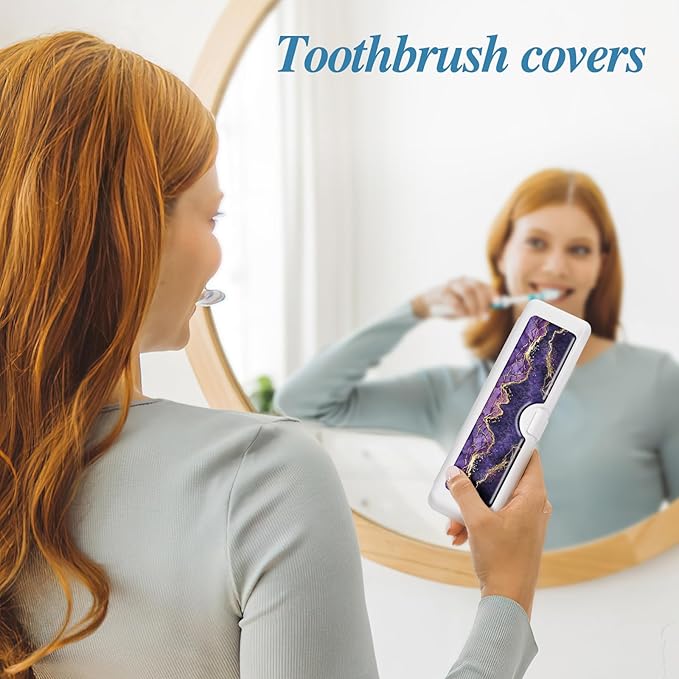 Toothbrush Travel Case - Colorful Pattern, Holder and Covers for Toothbrushes, Includes Tongue Scraper Case