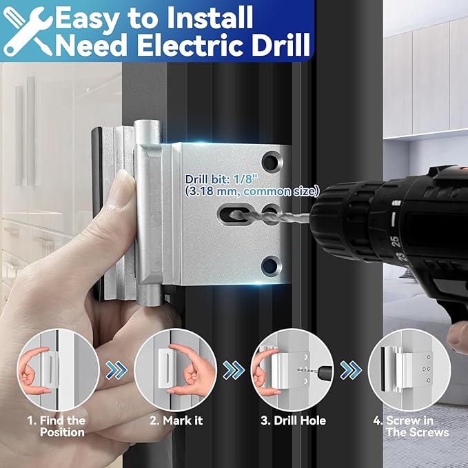 Door Reinforcement Lock Withstands 800lbs of Force - Silver Extra Proof Door Lock for Kids Safety Drilling Required, Prevents Unauthorized Entry, Add a Door Security Lock for Home Safety & Privacy