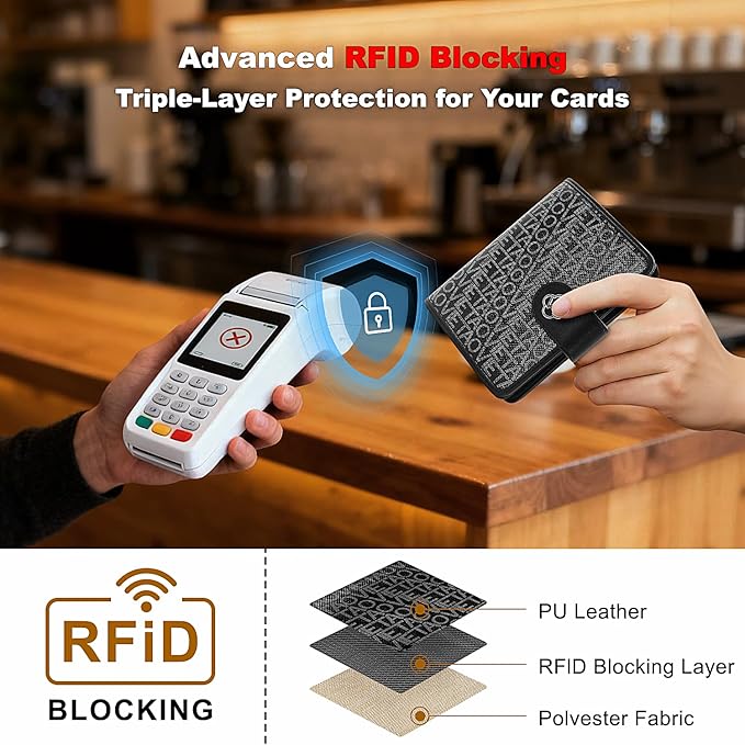 Passport Holder for Travel, RFID Blocking Leather Airtag Wallet for Women Men, Large Passport Cover Essentials Gift, Tickets, Cash, Photo, Sim Card Pen Slot, Black