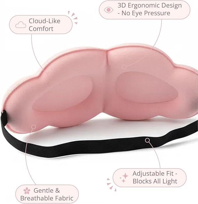 Sleep Mask for Side Sleeper Men Women, Soft Zero Eye Pressure 3D Clouded Sleeping Mask, Breathable Sleep Eye Mask with Adjustable Elastic Strap for Sleep Travel Nap, Pink