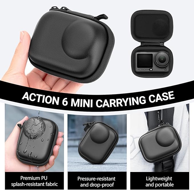 Mini Carrying Case for DJI OSMO Action 6 Accessories, Action6 PU Hard Portable Storage Bag with Lens Screen Protectors & Rubber Lens Cap Cover for DJI Action Camera