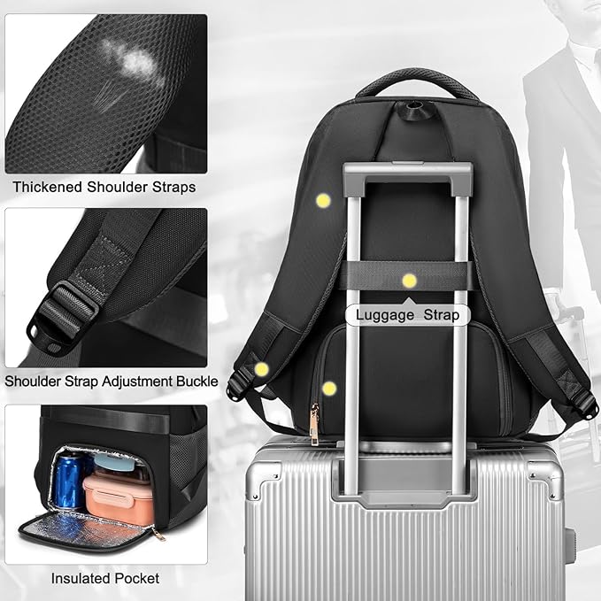BOVIP Travel Backpack For Men Women,40L Carry On Backpack Flight Approved,TSA Personal Item Travel Bag Fits 17 Inch Laptop,Business Weekender Overnight Daypack Black