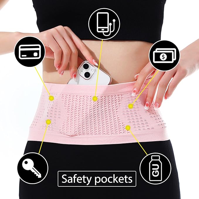 Adorila Slim Running Belt, No-Bounce Hidden Waist Pack with 360° Opening for Soft Flask, Cellphones, Keys or Gels, Pink, X-Large