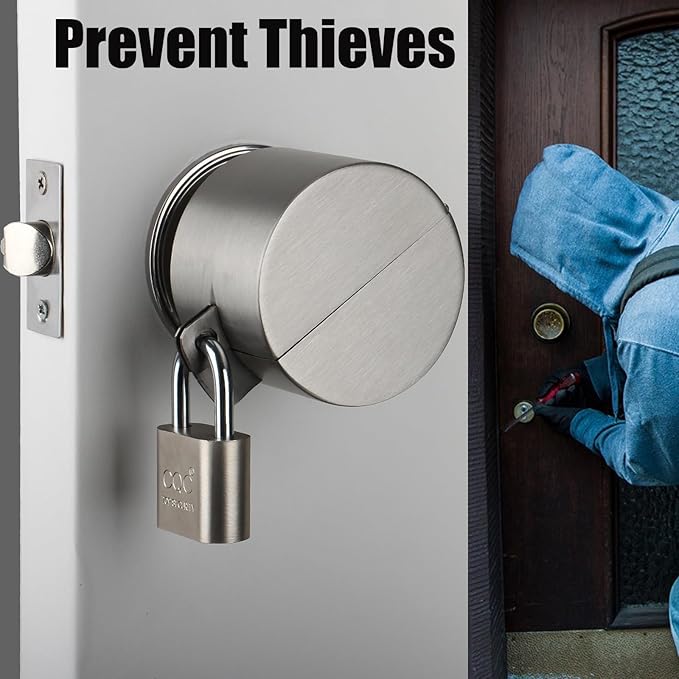 Door Handle/Knob Lock Out Device,Metal Stainless Steel,Cover to Disable The Doorknob/Faucet, Prevents Turning and Operating of Door Knob and Access to Keyhole, (with Padlock) Childproof