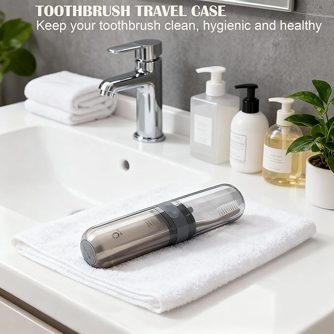 2-in-1 Toothbrush Travel Case, Portable Travel Toothbrush and Toothpaste Holders with Rinse Cup, Slim Clear Toothbrush Case for Traveling Camping School Dorm Bathroom