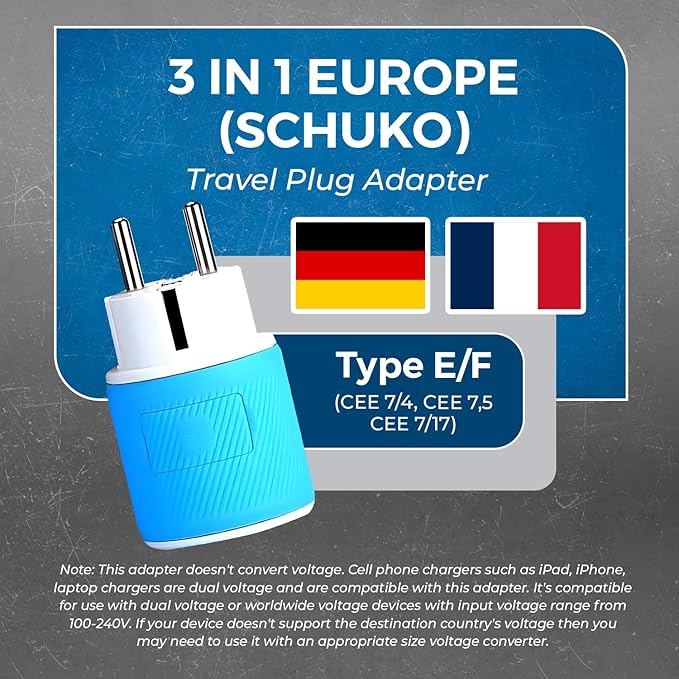OREI Germany, France, Schuko Travel Plug Adapter with Dual USB - USA Input - Type E/F (U2U-9), Will Work with Cell Phones, Camera, Laptop, Tablets, iPad, iPhone and More