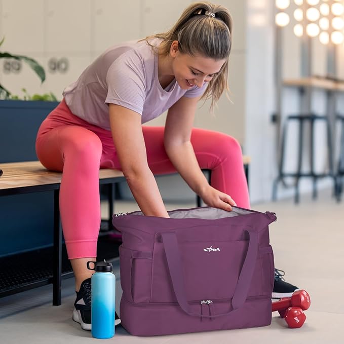 ETRONIK Gym Bag for Women, Personal Item Travel Bag with Shoes Compartment, Weekender Overnight Duffel Bag with Wet Pocket, Carry On Bag for Women, Travel, Gym, Weekend