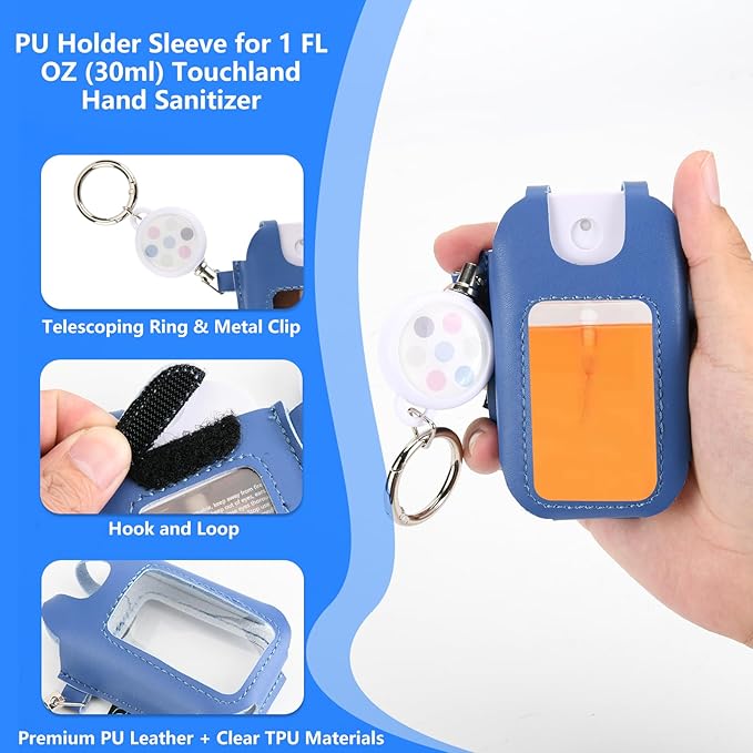 Beautyflier PU Holder Sleeve for Touchland Power Mist and Glow Mist 1FL OZ Hand Sanitizer Spray, Protective Case with Keychain and Telescoping Ring, Perfectly for Travel, Sleeve Only