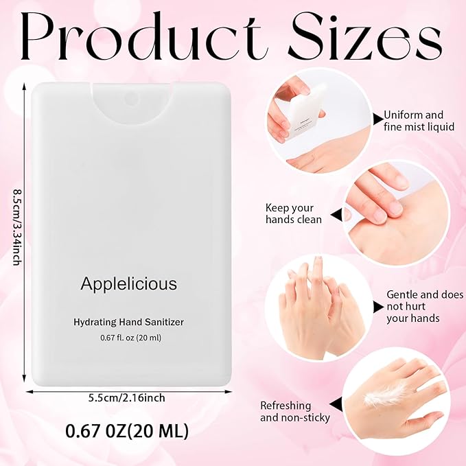 Set of 3 Power Mist Hydrating Hand Sanitizer Spray Bulk Travel Size Quick-drying Hand Sanitizer 0.67 Fl. oz Compact Card Spray Bottle Mango Apple Strawberry Scent for Handbag Desk Drawer Pocket