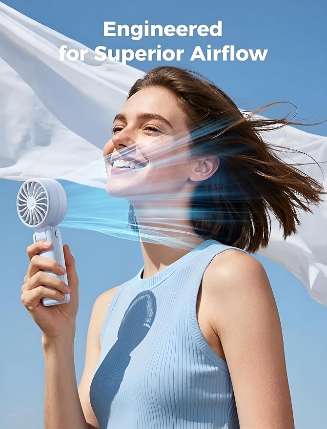 Aecooly Mighty Portable Handheld Fan | 20H Max Cooling Time | 3 Flexible Modes | 5 Speeds Wind | Battery Level Display | USB Rechargeable Mini Personal Battery Powered, Gifts for Women, Travel -Blue