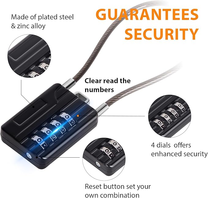 SEPOX® Versatile 12-Piece Resettable 4-Digit Combination Travel Lock Luggage Set – Own Password Set-Up, Extra Long Anti-Cut Vinyl Steel Cable, Ideal for Suitcase, Backpacks, Gym Lockers - Black