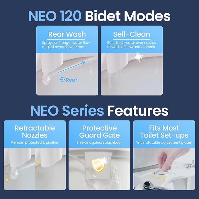 LUXE Bidet NEO 320 - Warm Water, Dual Nozzle, Self-Cleaning, Non-Electric Bidet Attachment for Toilet Seat, Adjustable Water Pressure, Rear & Feminine Wash (Gold)