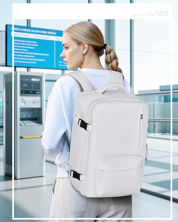 VECAVE Carry On Backpack for Women, Airline Approved Personal Item Large Travel Backpack Flight Approved, Waterproof Laptop Bag Business Work Gym Backpacks Men Grey Mochila De Viaje
