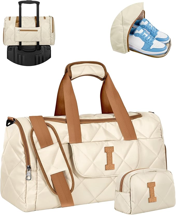 Elilier Personalized Gifts for Her, Quilted Duffel Bag for Women Teen Girls, TSA Approved Carry on Bag with Trolley Sleeve, Removable Adjustable Straps, Travel Bag with Toiletry Bag, Travel Essential