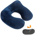 Inflatable Travel Pillow, Neck Pillow Support for Traveling, Airplanes, Cars, and Offices with Compact Carrying Bag, Soft Velvet Washable Cover, Ideal for Adult Sleepers (Blue)