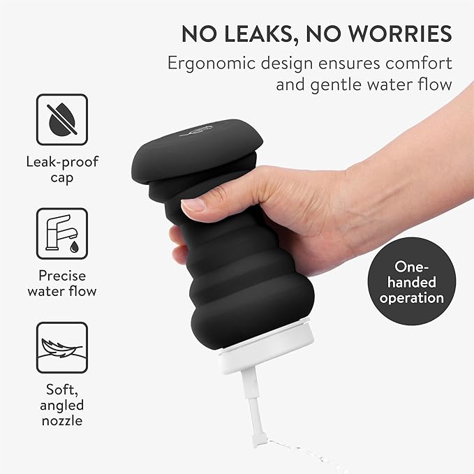 Cynpel Foldable Peri Bottle - Compact Leak-Proof Portable Travel Bidet Sprayer - Ideal for Postpartum Care Perineal Spray Wash & Personal Hygiene - Jet Spray Portable Bidet - Black