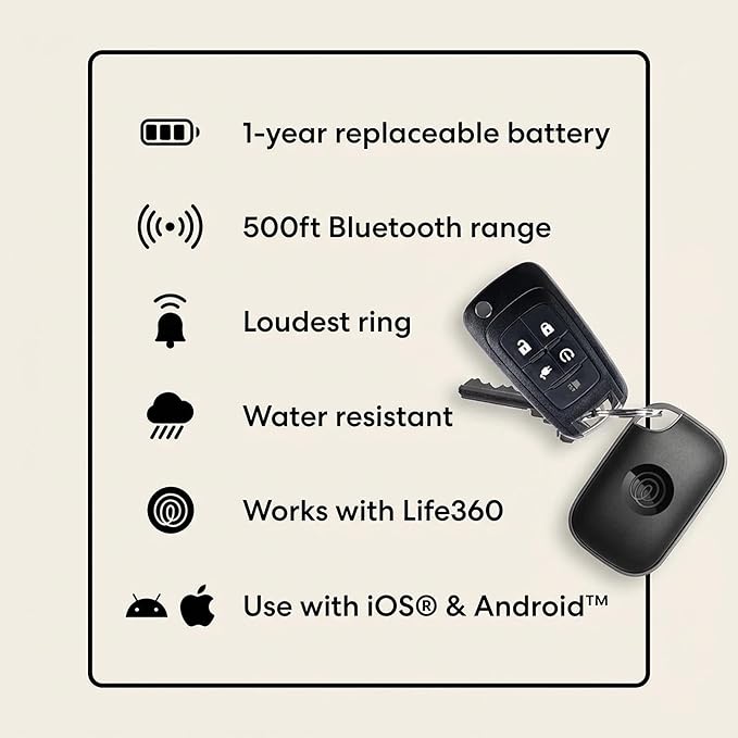 Life360 Tile Pro - Powerful Bluetooth Tracker, Key Finder and Item Locator for Keys Bags, and More. Both iOS and Android Compatible. Phone Finder. 4-Pack (Black/White)