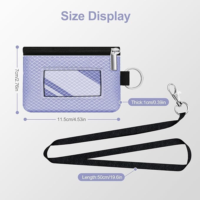 Minimalist RFID Blocking Small Wallet with ID Window,WaterResistant Zip Id Case Wallet with Lanyard Keychain for Cards,Cash,Travel,Women,Men (Lavender Purple)