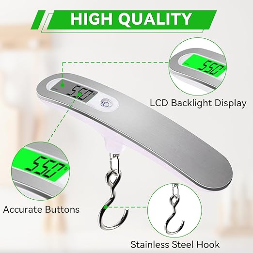 110 lbs Luggage Weight Scale Digital High Precision Scale Portable Handheld Scale with g/oz/kg/lb Travel Accessories Scale Luggage Scale Cover Backlit LCD Display