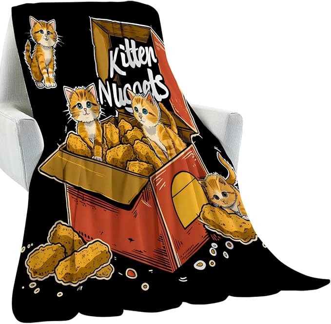 Chicken Nugget and Kitten Blanket Gifts for Kids Girls Boys,Cute and Humorous Food Throw Blankets,Soft Comfy Lightweight for Room Couch Bed Modern Adorable Decor,Feline Lover 60x50in