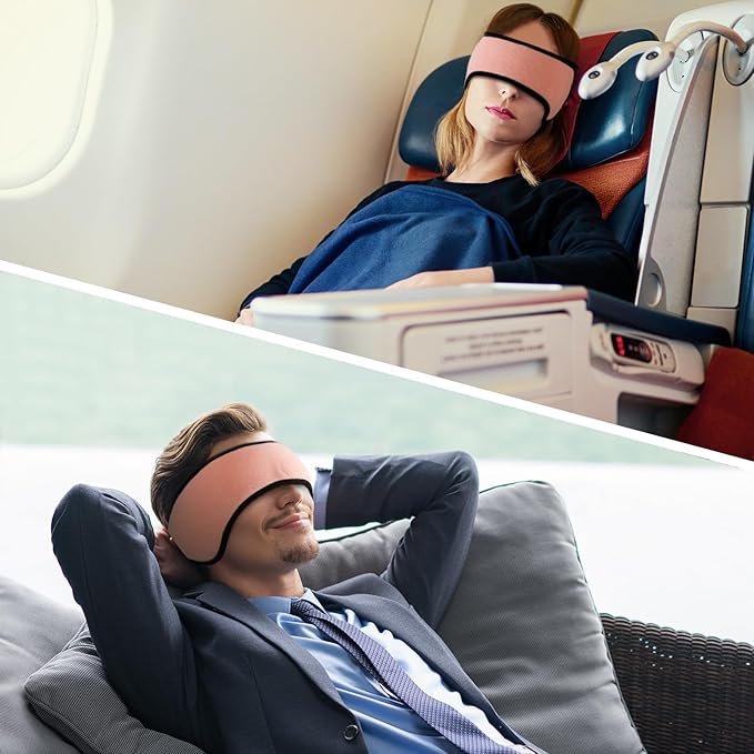Plush Sleep Mask - Adjustable Headband, 2 in 1 Eye & Ear Mask for Men & Women, Soft Eye Cover for Side Sleepers (Pink)