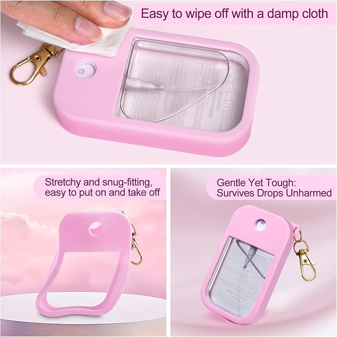 2Pcs Soft-Touch Silicone Case Compatible with Touchland Hand Sanitizer Spray 1FL OZ/30ML, Portable and Protective Case with Metal Keychain, Easily Coordinate with Bags and Belt