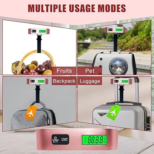 Luggage Scale, Portable Luggage Weight Scale with 2 Luggage Tags, LCD Weight Display and 4 Unit Switching Functions, 110lb Luggage Scale Travel Digital for Luggage, Travel,Backpacks, Handbags(Pink)