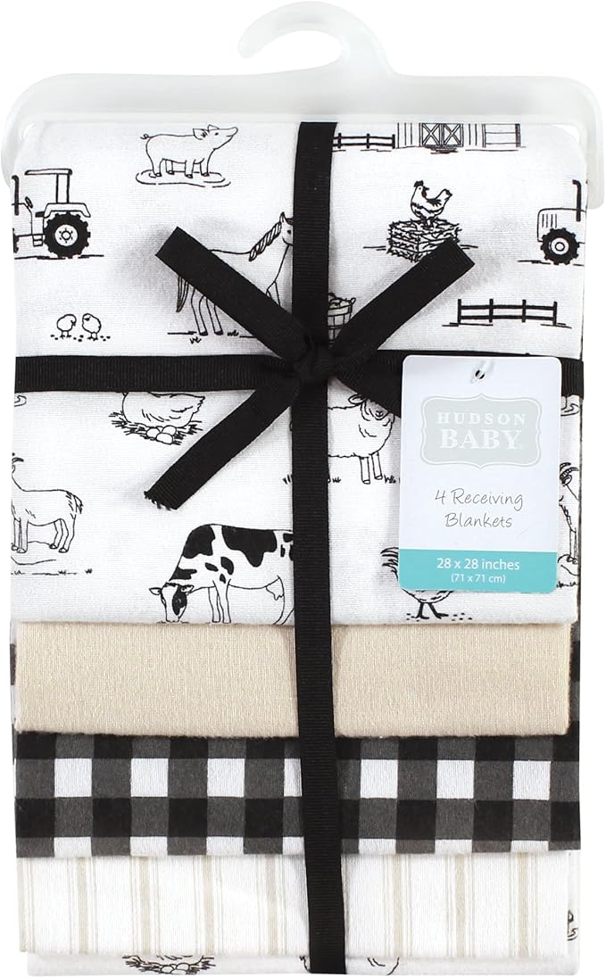 Hudson Baby Unisex Baby Cotton Flannel Receiving Blankets, Neutral Farm, One Size