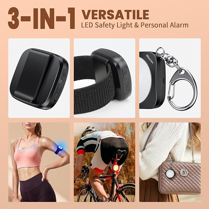 WSDCAM Running Lights with 130dB Loud Safety Alarm for Runners, USB-C LED Safety Light for Night Walking, Jogging, Dog Walking, Cycling, Clip On Reflective Running Gear with 3 Adjustable Straps(Black)