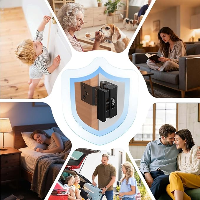 Door Reinforcement Lock 800lbs Security Lock, Heavy Duty Aluminum Alloy Deadbolt For Inward Swinging Doors, Anti-Kick Home Safety With 8 Screws For Apartment, Bedroom, Hotel (1, Black - Screw-mounted)