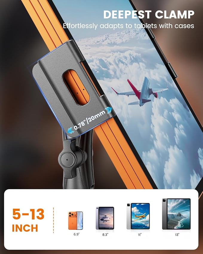 OHLPRO Tablet Holder for Pilot Aircraft Windshield, Anti-Vibration Suction Cup Aviation Mount, Fits 5-13" iPad Pro 12.9, Mini 6, Air & Thick Cases, Heavy Duty for Car Dashboard, Cockpit, Truck