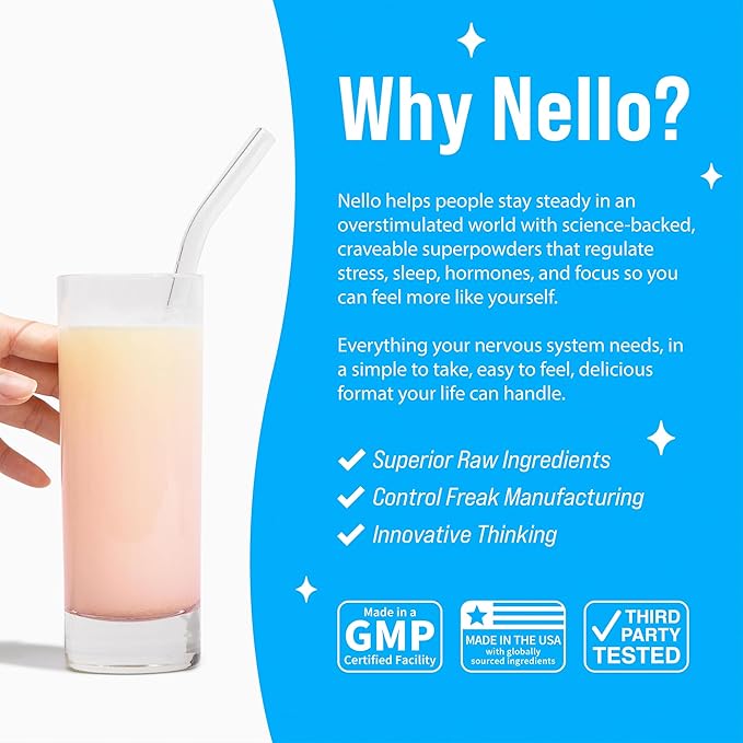 Nello Supercalm Powdered Drink Mix, Cortisol Reducer* and Sleep Aid Supplement, L Theanine, Ksm-66 Ashwagandha, Magnesium Glycinate, Vitamin D 3, No Sugar, Non GMO, On The Go, 20 Ct, Passion Colada