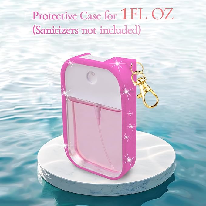 TERPINK Silicone Case Compatible with Touchland Hand Sanitizer Spray, Protective Case with Keychain for 1 fl oz, Hand Sanitizer Spray Accessory (Glitter Sequin Hot Pink)