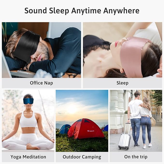 Silk Sleep Mask for Women Men Satin, ATreebag Eye Sleeping Mask & Blindfold with Adjustable Strap, Large Size, 1 PC Navy Blue