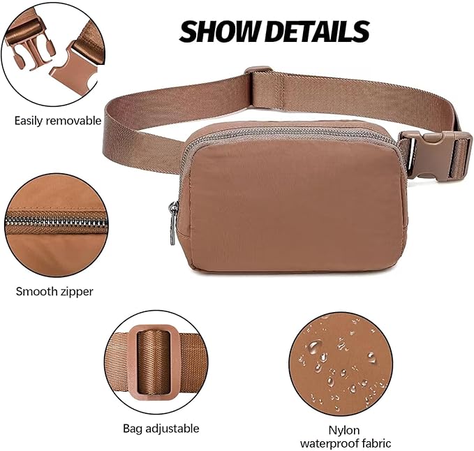 Belt Bag for Women Fanny Pack Dupes, Fashion Crossbody Waist Pack Bag with Adjustable Strap, Everywhere Belt Bag for Travel Outdoors Running Hiking（Brown2）