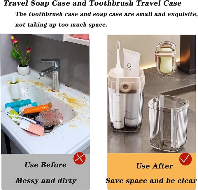 4 Pack Travel Soap Case and Toothbrush Travel Case Portable Soap Holder Toothbrush Holder with Cover Leakproof Soap Container for Trip Bathroom Camping Gym Outdoor (clear grey)