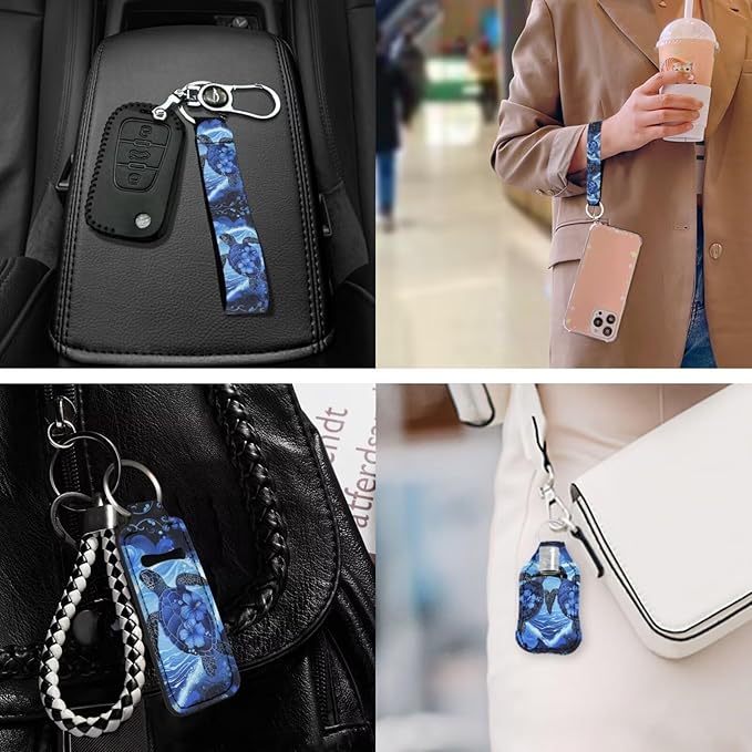 Suobstales 3Pcs Travel Bottles Keychain Holder Set,Travel Bottle Sleeves+Neoprene Chapstick Holders+Lanyard Keychain