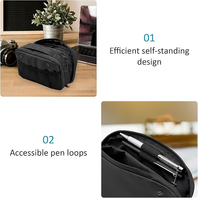 Travel Organizer Pouch Electronic Accessories Carry Case Waterproof Double Layers All-in-One for Cord, Phone, Airpods, USB Flash Drive for Men Women, Portable Charger Organizer (Black)