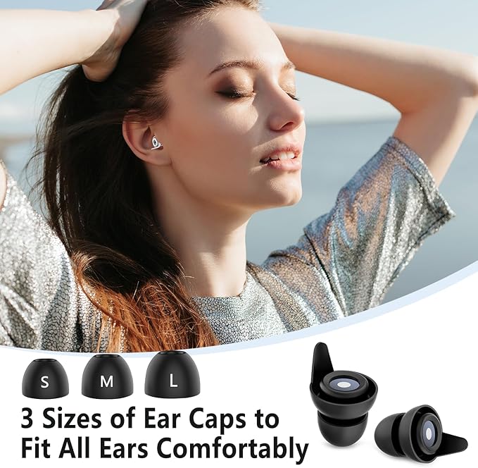 Noise Canceling Earplugs for Airplane: 27dB Reduction, Ear Pressure Relief. 2 Pairs, 3 Sizes (Kids & Adults). Reusable Silicone, Aluminum Case. Ideal for Concerts, Motorcycle, Sleeping