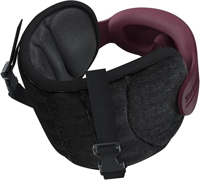 SARISUN Travel Pillows for Airplanes, Airplane Pillow with Brown-Red Sleep Eye Mask, 360° Neck Support Headrest, Portable Airplane Travel Essentials, Adjustable Airplane Head Strap, Stop Bobblehead
