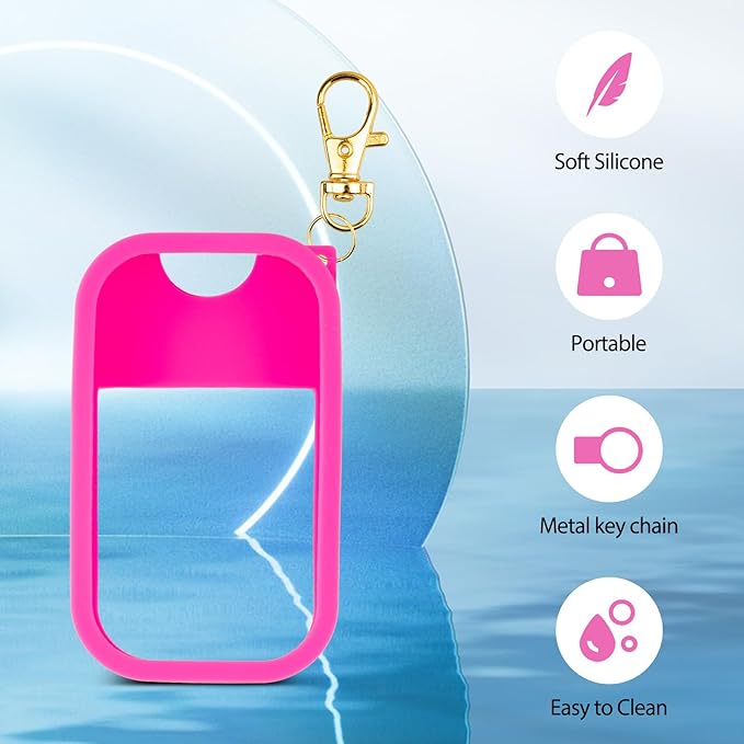 Silicone Case Compatible with Touchland Hand Sanitizer Spray, Protective Case with Keychain for Power Mist and Glow Mist 1 fl oz, Hand Sanitizer Spray Accessory (Hot Pink, 1 Pack)