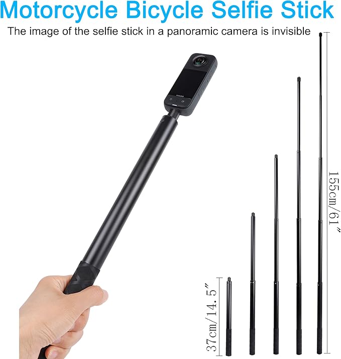 Motorcycle Mount kit for Insta360 One X5 X4 X3 X2 RS DJI OSMO 360 GoPro MAX 2- Double Clamps Handlebar Holder with 155cm Selfie Stick for Motorcycle and Bicycle Riding Records