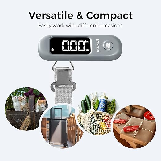 pack all 110 Lbs Luggage Scale, Digital Handheld Baggage Scale, Travel Suitcase Weight Scale with LCD Display, Battery Included, Rock Grey
