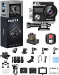 AKASO Brave 4 Action Camera 4K 30fps Ultra HD WiFi Sport Cameras with 170° FOV, Image Stabilization, 131FT Waterproof Underwater Camera with 2x1050mAh Batteries, Helmet Accessories Kit