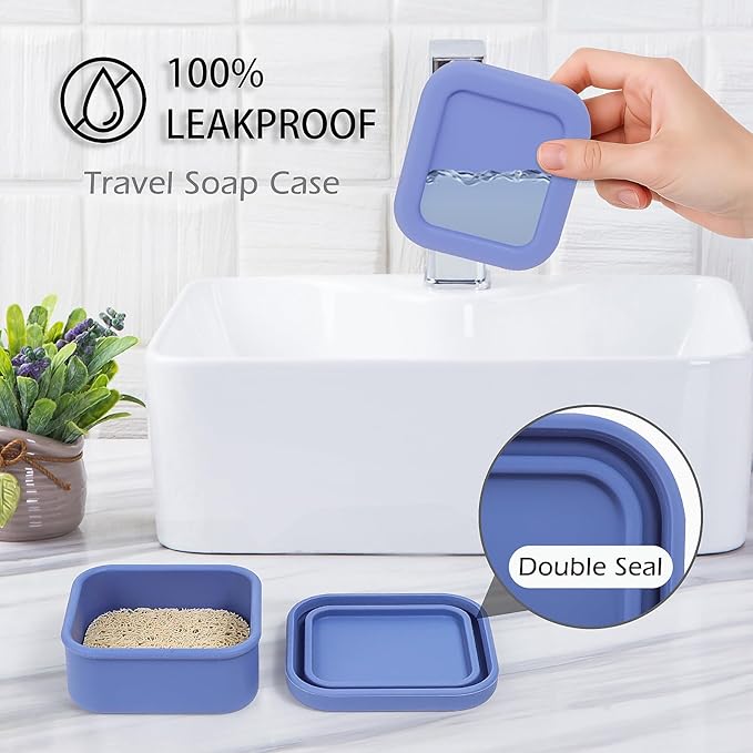 AIDIMMING Small Leakproof Silicone Travel Soap Case & Shampoo Bar Holder | for Travelers & Gym, Camping, Airplane Essentials | Perfect for Kitsch & Dove & Round Soap Bar Compatible (Deep Blue)