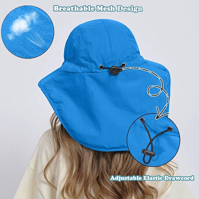 Outdoor Kids Sun Hat with Neck Flap UPF 50+ Quick Dry Beach Hats for Baby Boys Girls Age 2-12 Years Adjustable