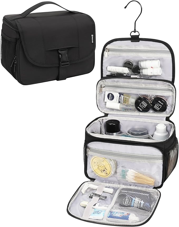 Relavel Toiletry Bag for Men, Hanging Toiletries Bag for Women Water Resistant Dopp Kit Shaving Bag, Travel Essentials Large Capacity Organizer Case for Toiletries Accessories, Black