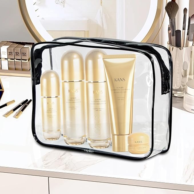 1-Pack Clear TSA Approved Toiletry Bag, Quart Size Travel Organizer, Water Resistant, Travel Cosmetic & Makeup Bags, Carry-On Airport Compliant Bag (1, Black)