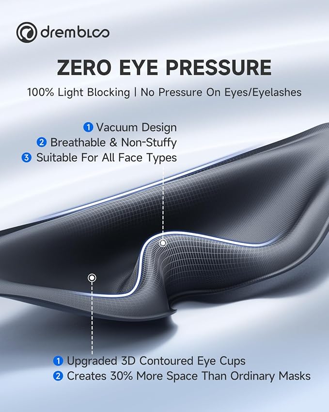 Sleep Mask for Side Sleeper, 100% Light Blocking Eye Mask for Men Women, Soft 3D Contoured Sleeping Masks with Adjustable Strap, Zero Pressure on Lashes, Comfortable Breathable Eye Cover for Travel