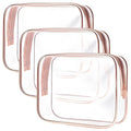 TRODANCE Clear Toiletry Bag, 3 Packs TSA Approved Water resistant Travel Organizer, Airport Airline Travel Essential Carry On Makeup Cosmetic Bags for Women, RosePink - 3 packs